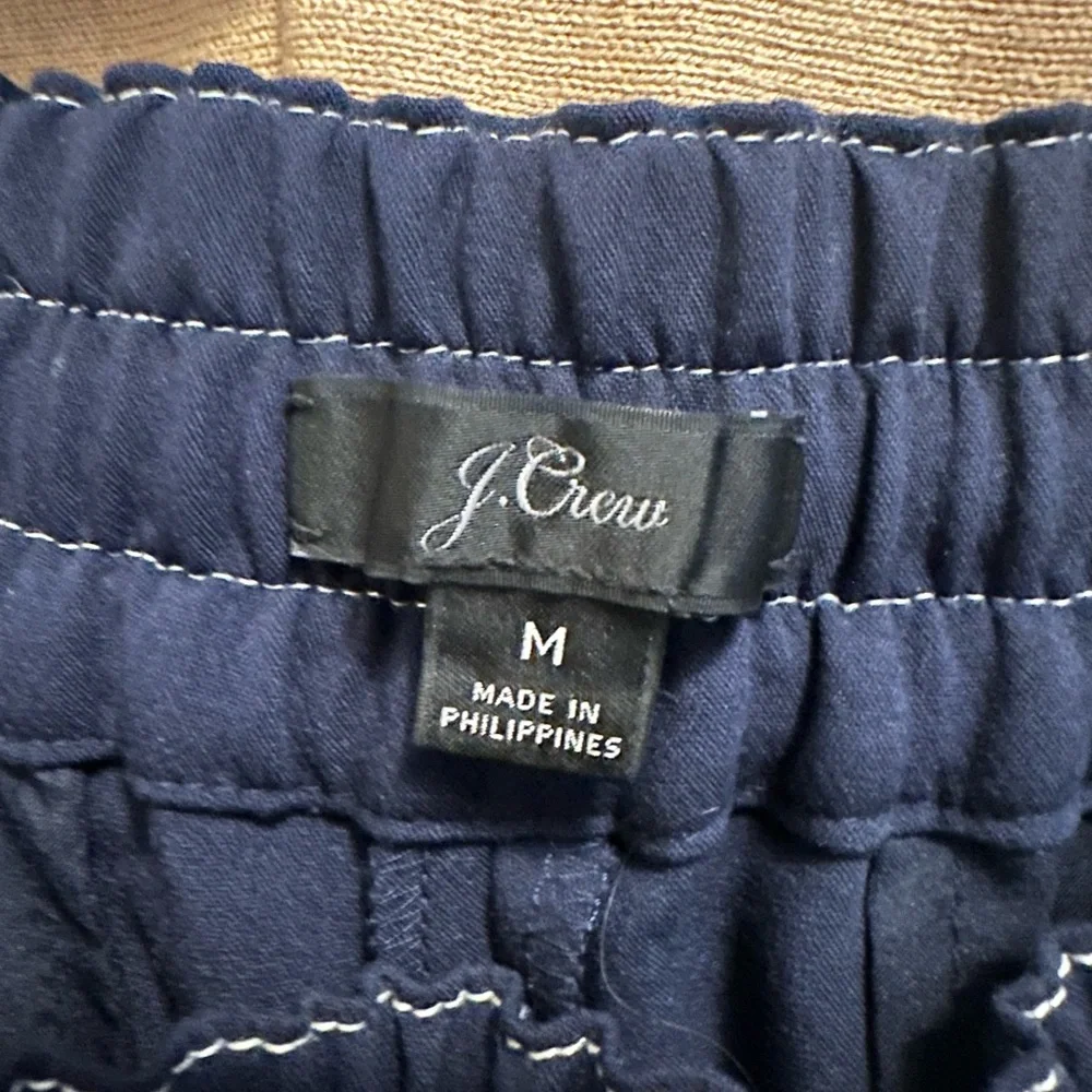 J. Crew Navy Cropped Drawstring Pants with White Stitching